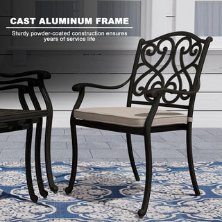 7-Piece Outdoor Cast Aluminum Dining Set with Extendable Rectangular Table & Cushioned Chairs – Weather-Resistant Patio Furniture