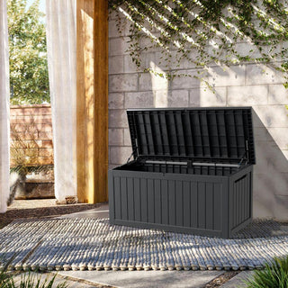 230 Gal. Black/Light Brown Resin Storage Deck Box for Outdoor Indoor
