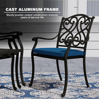 7-Piece Outdoor Cast Aluminum Dining Set with Extendable Rectangular Table & Cushioned Chairs – Weather-Resistant Patio Furniture