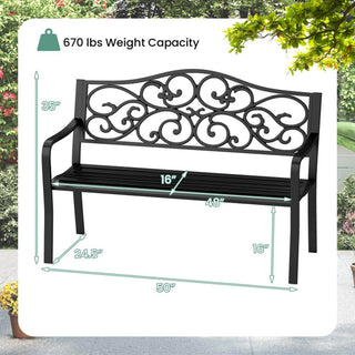 Mondawe 50" W x 35" H Black Iron Garden Bench – Durable Outdoor Patio Seating Bench for Garden, Porch & Backyard