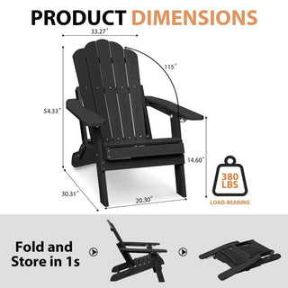 Folding HIPS Adirondack Chair with 5-Position Adjustable Backrest & Cup Holder – Outdoor Patio Chair