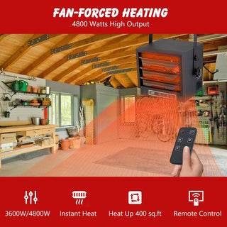 16,382 BTU Ceiling Mount Electric Garage Heater, 4800W 240V with Remote Control