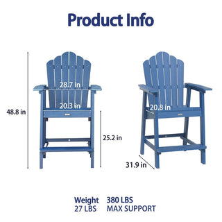 Navy Blue Plastic Adirondack Chair with Ottoman – Wood Grain Outdoor Patio Armchair