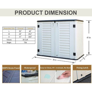 4.2 ft. W x 2.4 ft. D Outdoor Resin Storage Shed, 10 sq. ft. with Lockable Double Doors & Floor Panel
