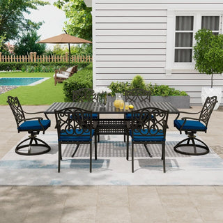 80" Expandable Cast Aluminum Outdoor Dining Table with Umbrella Hole – Rectangular Patio Table for Garden & Backyard