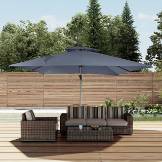 11 FT Square Patio Umbrella with Double-Top Vent – Brown/Dark Gray/Red