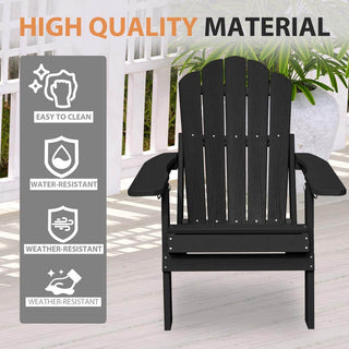 Folding HIPS Adirondack Chair with 5-Position Adjustable Backrest & Cup Holder – Outdoor Patio Chair