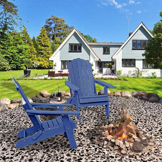 Folding HIPS Adirondack Chair with 5-Position Adjustable Backrest & Cup Holder – Outdoor Patio Chair