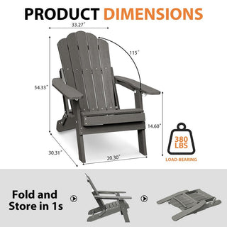 Folding HIPS Adirondack Chair with 5-Position Adjustable Backrest & Cup Holder – Outdoor Patio Chair
