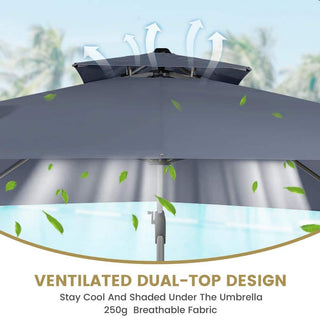 11 FT Square Patio Umbrella with Double-Top Vent – Brown/Dark Gray/Red