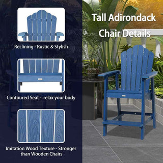 3-Piece HIPS Plastic Bar Height Patio Adirondack Chair Set 2-Pack Lounge Chair Bar Height Table