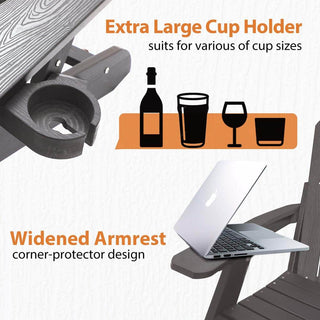 Folding HIPS Adirondack Chair with 5-Position Adjustable Backrest & Cup Holder – Outdoor Patio Chair