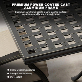 7-Piece Outdoor Cast Aluminum Dining Set with Extendable Rectangular Table & Cushioned Chairs – Weather-Resistant Patio Furniture