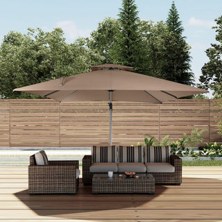 11 FT Square Patio Umbrella with Double-Top Vent – Brown/Dark Gray/Red