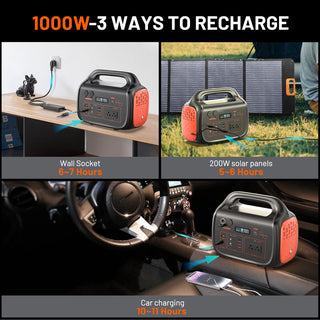 600W/1000W Portable Power Station 655.2Wh/1024Wh Solar Generator with AC Outlet for Home Backup, Camping, Travel, Emergency & Outdoor Use