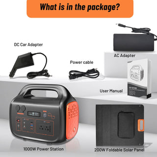 600W/1000W Portable Power Station 655.2Wh/1024Wh Solar Generator with AC Outlet for Home Backup, Camping, Travel, Emergency & Outdoor Use