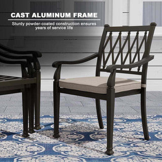 5-Piece Outdoor Cast Aluminum Dining Set with 48" Round Table & Cushioned Chairs – Weather-Resistant Patio Furniture