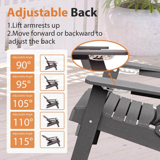 Folding HIPS Adirondack Chair with 5-Position Adjustable Backrest & Cup Holder – Outdoor Patio Chair