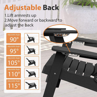 Folding HIPS Adirondack Chair with 5-Position Adjustable Backrest & Cup Holder – Outdoor Patio Chair