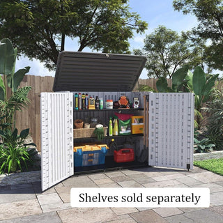 4.2 ft. W x 2.4 ft. D Outdoor Resin Storage Shed, 10 sq. ft. with Lockable Double Doors & Floor Panel