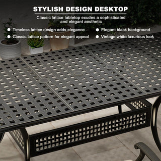 7-Piece Outdoor Cast Aluminum Dining Set with Extendable Rectangular Table & Cushioned Chairs – Weather-Resistant Patio Furniture