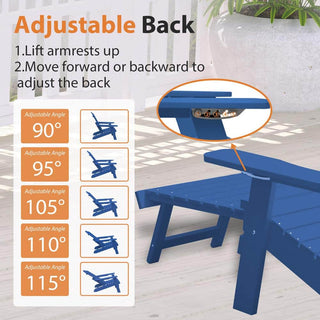 Folding Plastic Adirondack Chair with Pull-Out Ottoman & Cup Holder – Outdoor Patio Chair (Blue/Gray/Black)