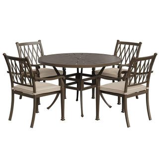 5-Piece Outdoor Cast Aluminum Dining Set with 48" Round Table & Cushioned Chairs – Weather-Resistant Patio Furniture
