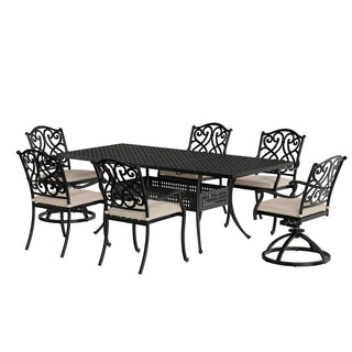 7-Piece Outdoor Cast Aluminum Dining Set with Extendable Rectangular Table & Cushioned Chairs – Weather-Resistant Patio Furniture