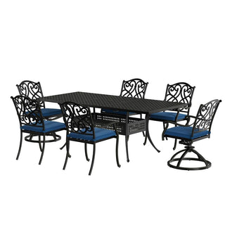 7-Piece Outdoor Cast Aluminum Dining Set with Extendable Rectangular Table & Cushioned Chairs – Weather-Resistant Patio Furniture