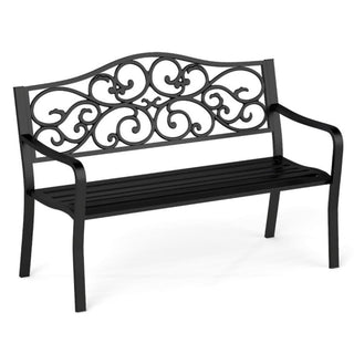 Mondawe 50" W x 35" H Black Iron Garden Bench – Durable Outdoor Patio Seating Bench for Garden, Porch & Backyard