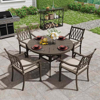 5-Piece Outdoor Cast Aluminum Dining Set with 48" Round Table & Cushioned Chairs – Weather-Resistant Patio Furniture