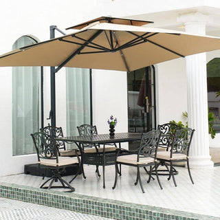 7-Piece Outdoor Cast Aluminum Dining Set with Extendable Rectangular Table & Cushioned Chairs – Weather-Resistant Patio Furniture