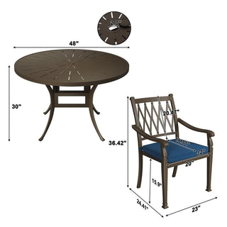 5-Piece Outdoor Cast Aluminum Dining Set with 48" Round Table & Cushioned Chairs – Weather-Resistant Patio Furniture