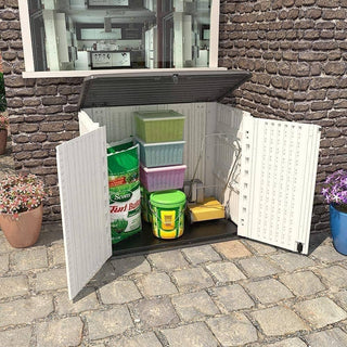 4.2 ft. W x 2.4 ft. D Outdoor Resin Storage Shed, 10 sq. ft. with Lockable Double Doors & Floor Panel