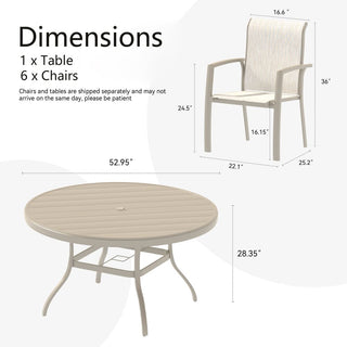 7-Piece Outdoor Dining Set with 6 Stackable Metal Chairs & 52.95" Round Metal Table