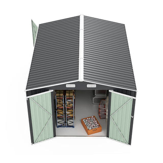 Outdoor Storage Shed 9×11 FT with 3 Lockable Doors,Utility Tool Shed Metal Storage Garden Sheds 4 Vents,Metal Sheds with Galvanized Steel Frame,for Backyard,Patio,Lawn,Grey