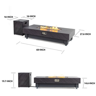 60-INCH FIRE PIT TABLE,Stone Outdoor Gas Fire Pit Table with Rain cover,Rectangular Heater for Patio, Backyard, Deck, Outdoor Modern Patio Fire Pit