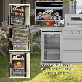 Outdoor Kitchen Island with 120,000 BTU Double Grill, Pizza Oven, Fridge, Rotisserie & Granite Countertops