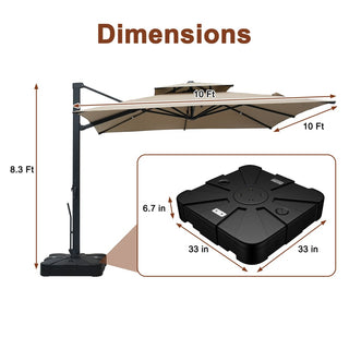 10FT Aluminum Cantilever Patio Umbrella with Removable LED Light Strips for Outdoor Shade