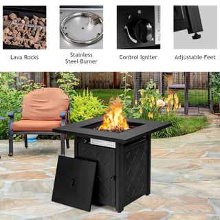 28 Inch Propane 50,000 BTU Patio Square Gas Fireplace with Lava Rock