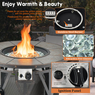 32 Inch 30000BTU Fire Pit Table with Fire Glasses and PVC Cover