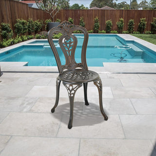Mondawe 2-Piece Antique Bronze/White Cast Aluminum Stackable Outdoor Dining Chairs with Vintage European-Style Pattern for Patio & Garden