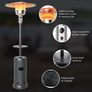 48,000 BTU Standing Outdoor Heater Propane LP Gas Steel with Table and Wheels