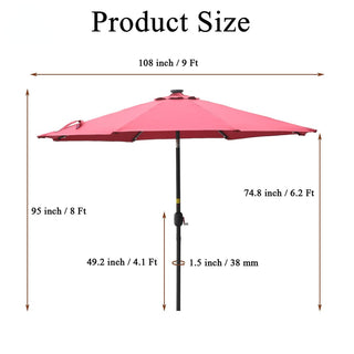 9ft Solar LED Patio Umbrella – Outdoor Market Umbrella with 32 LED Lights, Tilt & Crank