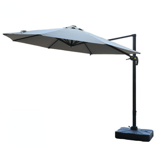 11ft Solar LED Cantilever Patio Umbrella with Base – Offset Outdoor Umbrella with Crank Lift (Grey)