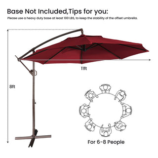 11 FT Steel Pole Solar LED Offset Patio Umbrella with 360° Rotation & Easy Crank – Outdoor Hanging Cantilever Umbrella for Patio & Garden