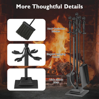 5-Pieces Fireplace Tool Set Indoor Outdoor Fire Place Set Tools with Aluminum Handles