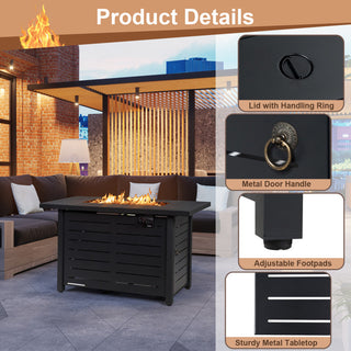 42 Inch 60,000 BTU Rectangular Propane Fire Pit Table with Waterproof Cover