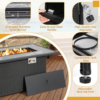 52 Inch Rattan Wicker Propane Fire Pit Table with Rain Cover and Lava Rock