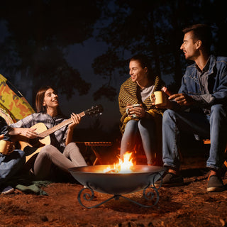 24 Inch Heavy-Duty Metal Fire Pit Bowl Outdoor Wood-Burning Firepit with Handles